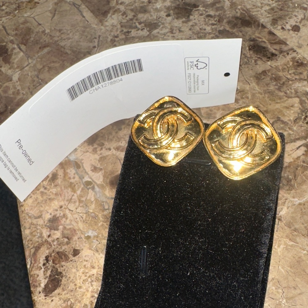 Vintage CHANEL Gold Logo Earrings